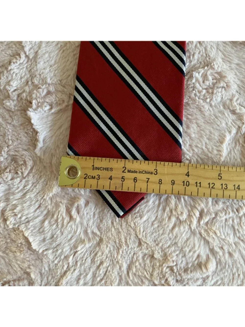 Jos A Bank Mens Necktie Red Navy Blue White Stripe Tie Silk USA 56